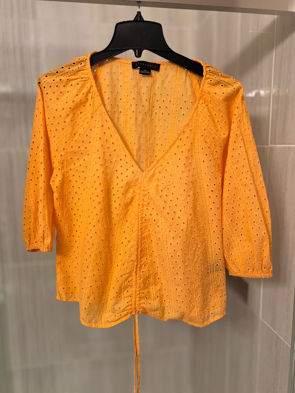 Sanctuary Yellow Eyelet Ruched Front Drawstring Top